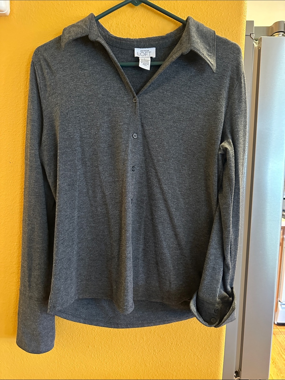 LOFT Women's Charcoal Gray Button-Down Collared Top
